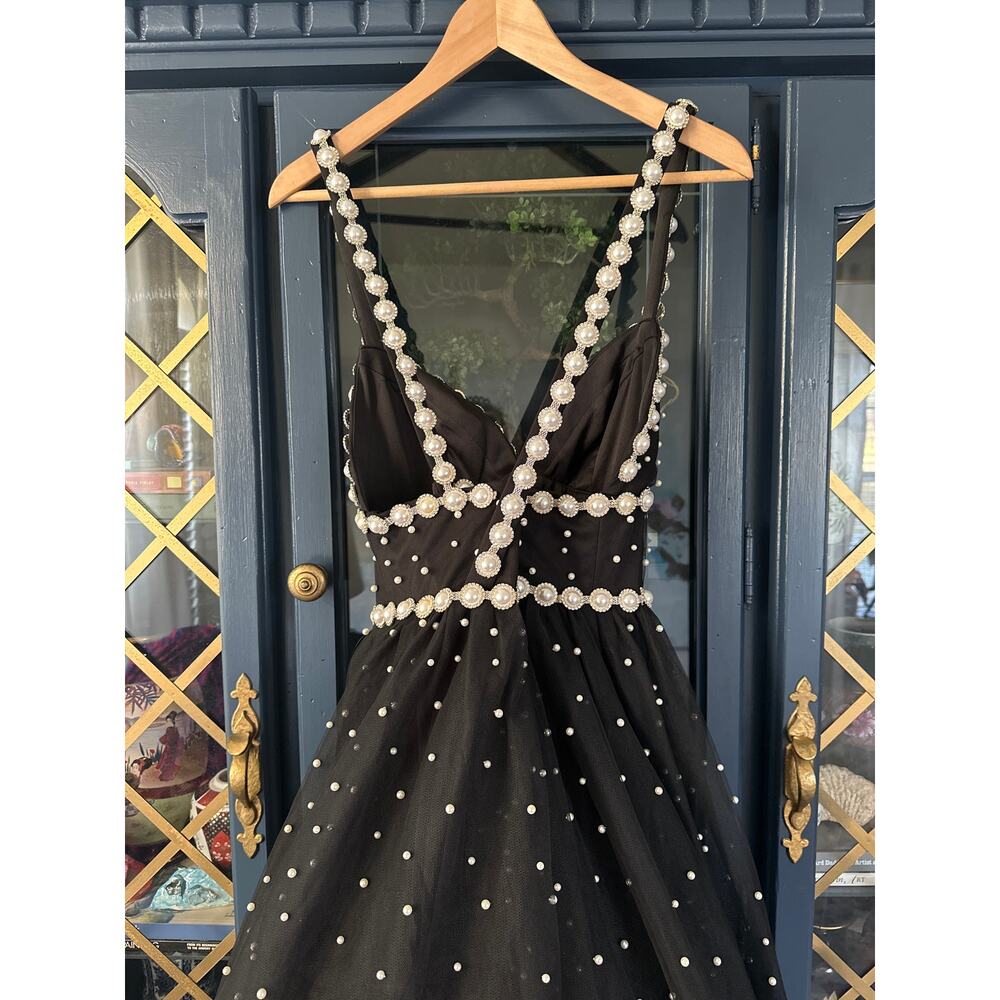 Mac Duggal Black Midi Dress with Pearl Embellishments - Picture 7 of 10